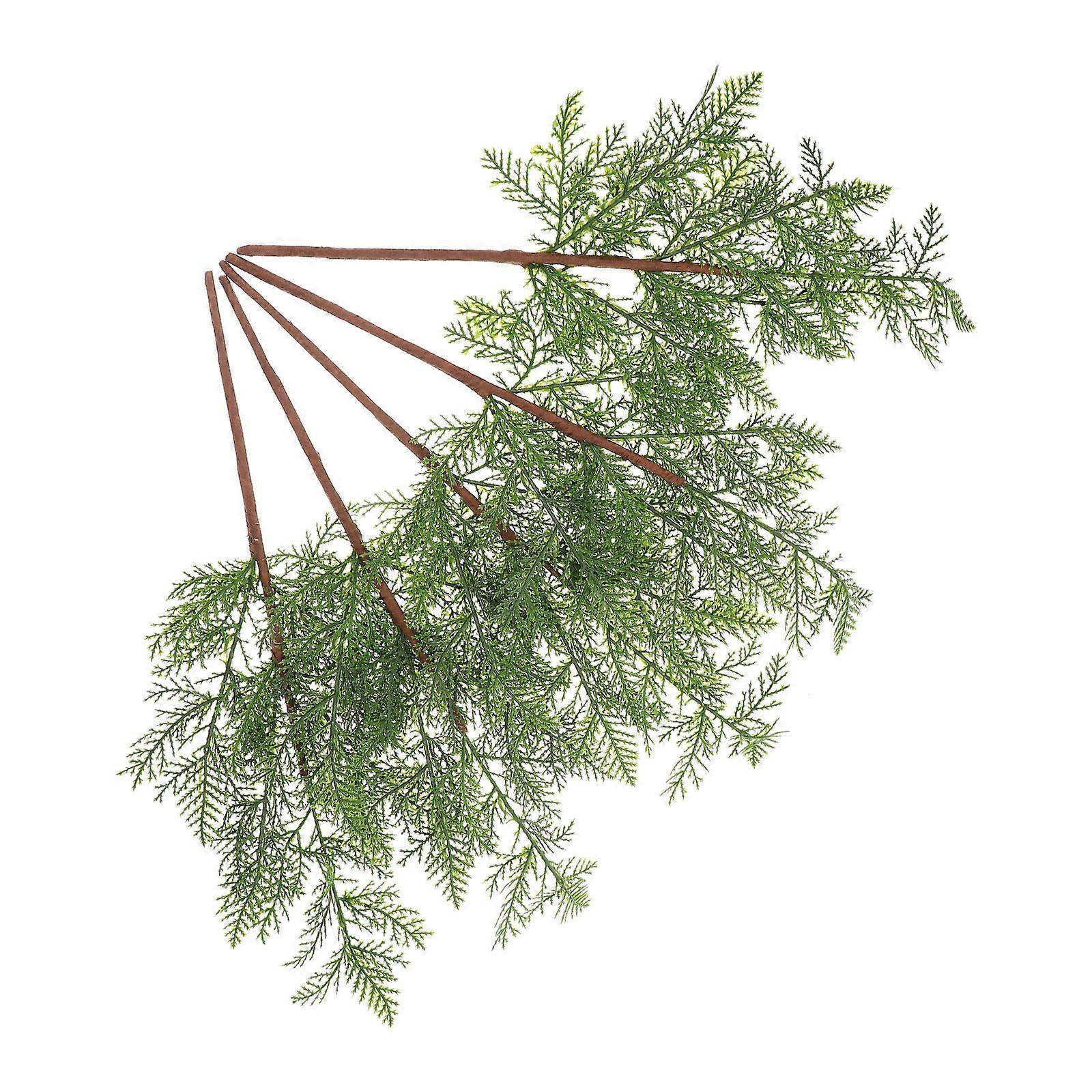 Artificial Cypress Simulation Branches for Decoration 5Pcs Green Pine Leaves
