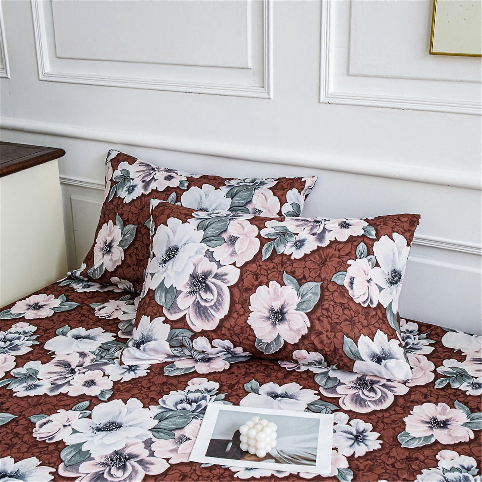 Microfiber Fitted Bed Sheet Set, 25cm Deep Pocket, Floral Print with 2 Pillowcases