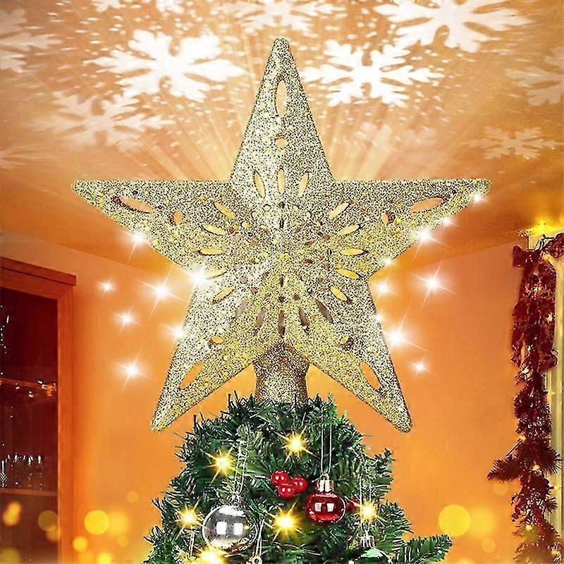 Christmas Tree Topper Lighted LED Star Snowflake Projector Rotating Lamp Decor