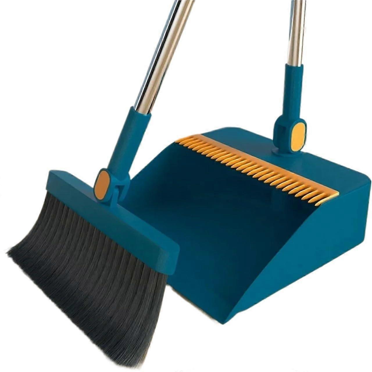 2 Pack Broom and Dustpan Set with Folding Squeegee for Bathroom Floor Cleaning (Cool Blue)