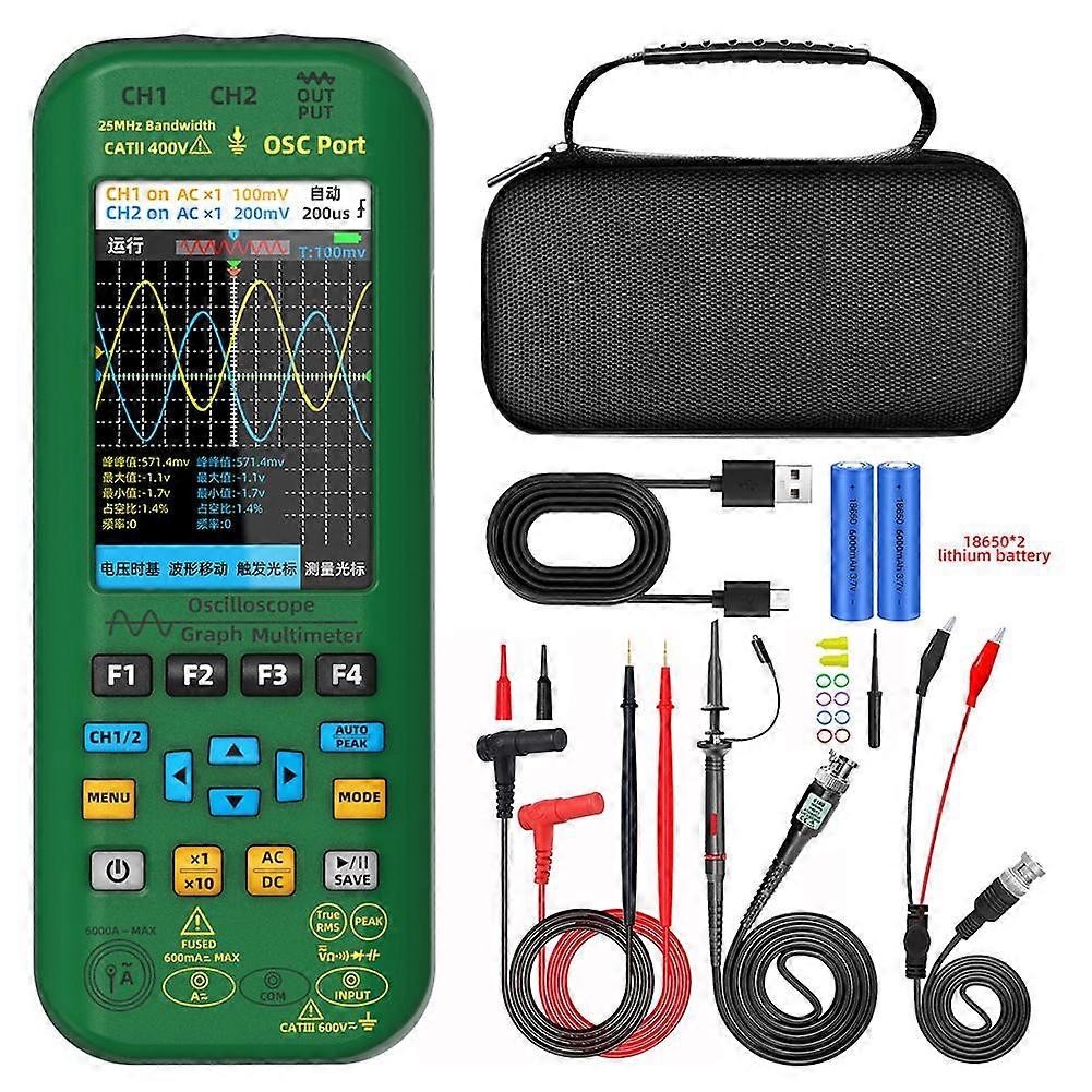 For Digital Oscilloscope 3in1 25MHz 208MSa/s 2CH with Signal Generator Multimeter IPS Display Portable for Electronics Testing