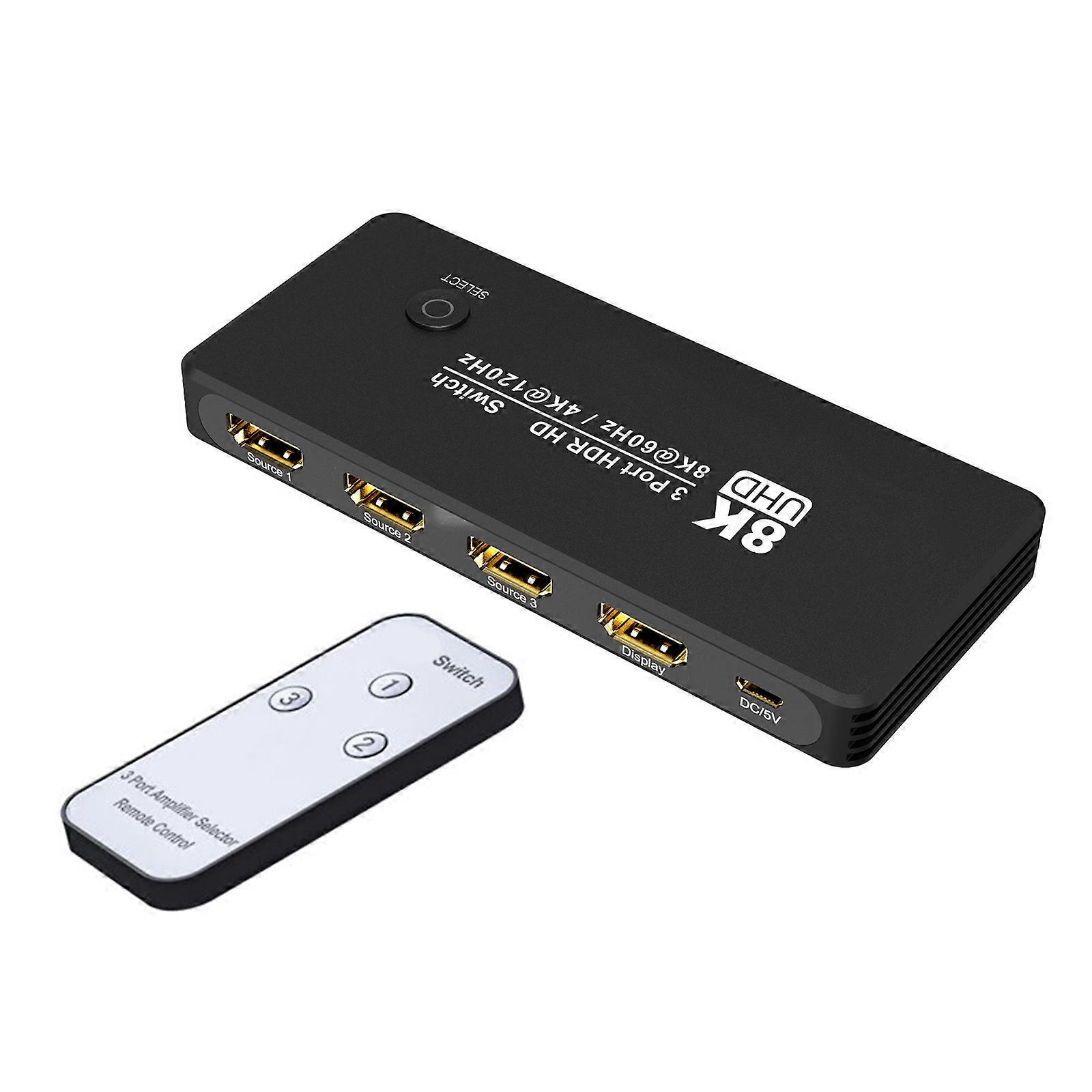 8K HDTV 2.1 Switcher Splitter HDTV Switcher 4K 120Hz 3 Port HDTV Switcher Selector Box Support 8K@60Hz for Monitoring Projectors Multicolor