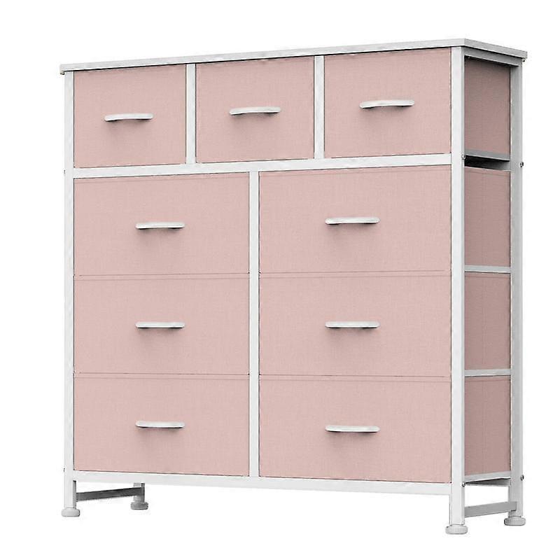 ��New Color��Fabric Storage Tower with 9 Drawers, Bedroom Drawer Dresser Organizer, Chest of Drawers with Fabric Bins, Steel Frame and Wooden 