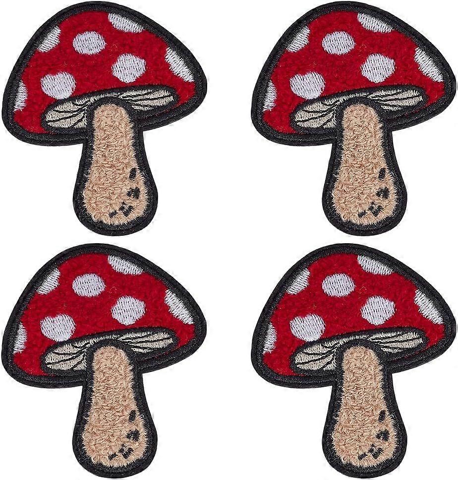 4 Pcs Mushroom Chenille Patches Red Mushroom Iron on Patch 2.76x2.36inch Polyester Towel Embroidery Appliques Mushroom Sew on Appliques Patches for Cl