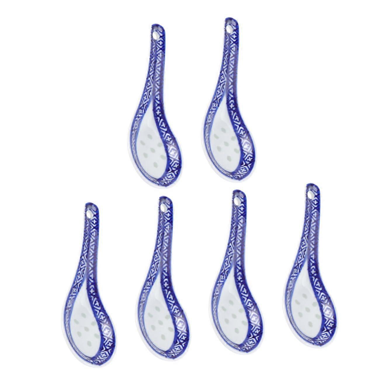 6Pcs Chinese Porcelain Soup Spoons with Ergonomic Handle, Durable Ceramic Design for Home and Restaurant