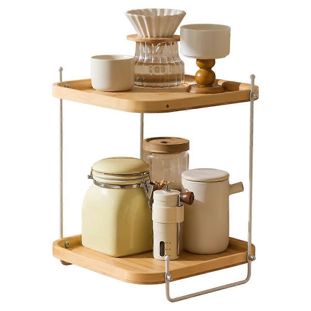 Kitchen Countertop Corner Shelf 2Tier Metal Frame Spice Rack Organizer White Storage Stand