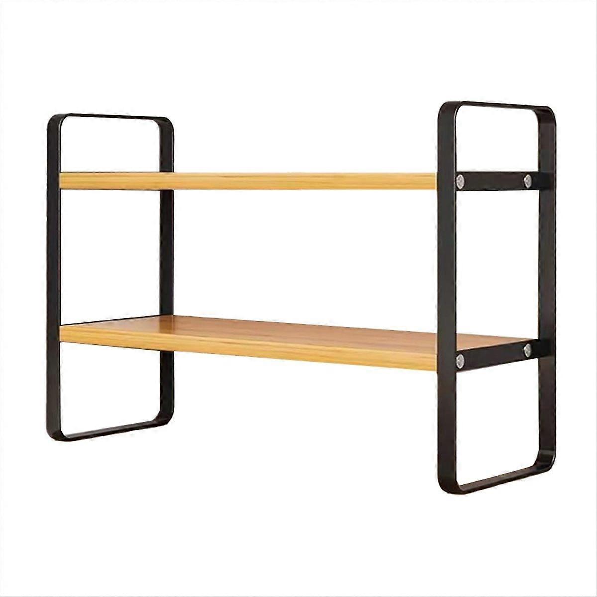 Desktop Organizer Shelf,2Tier Multipurpose Wood Office Desk Storage Rack,Small Computer Desk Bookshelf for Home Office B