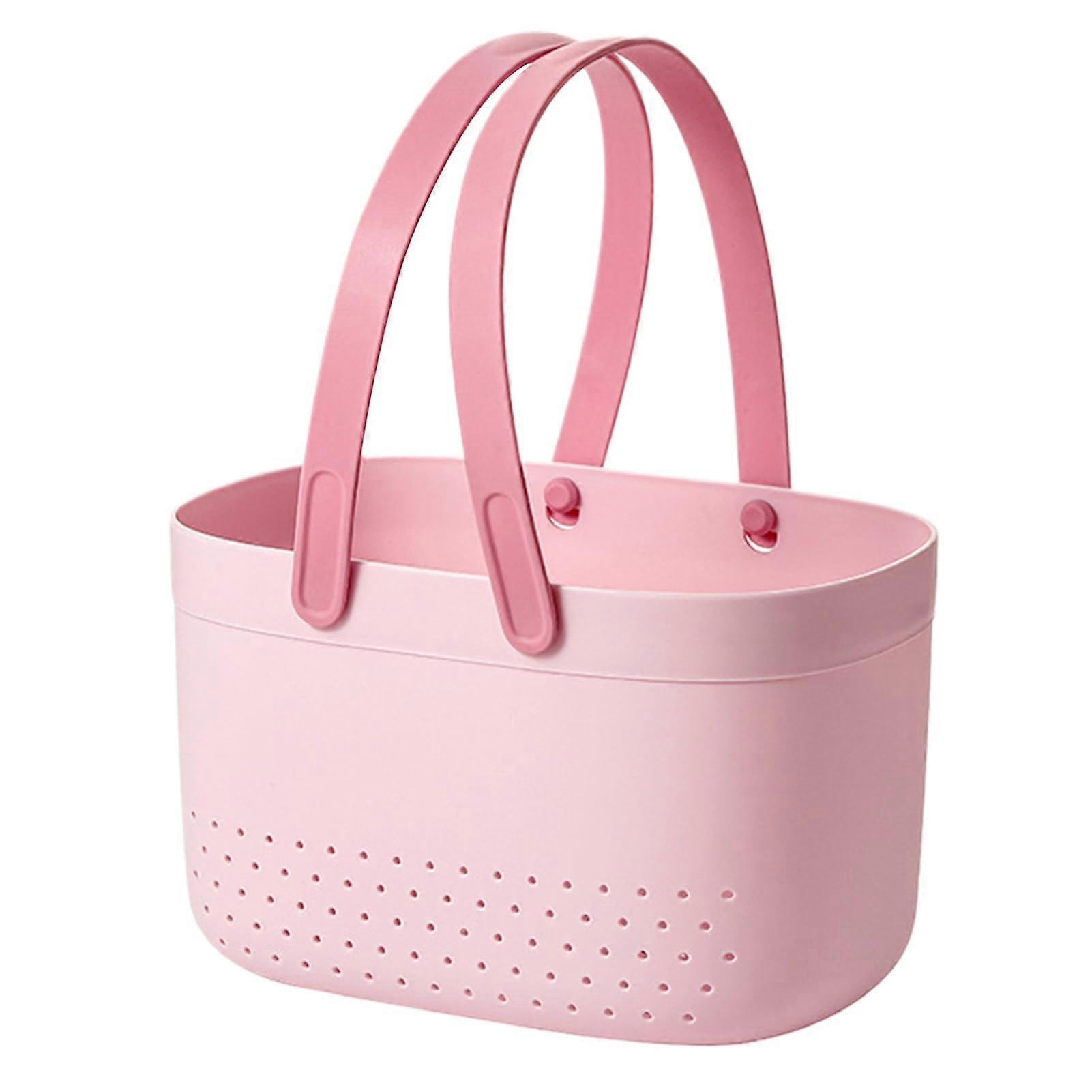 Shower Caddy with Silicone Handle, Fast Drainage Bathroom Storage Basket for Dorm and Travel, Pink