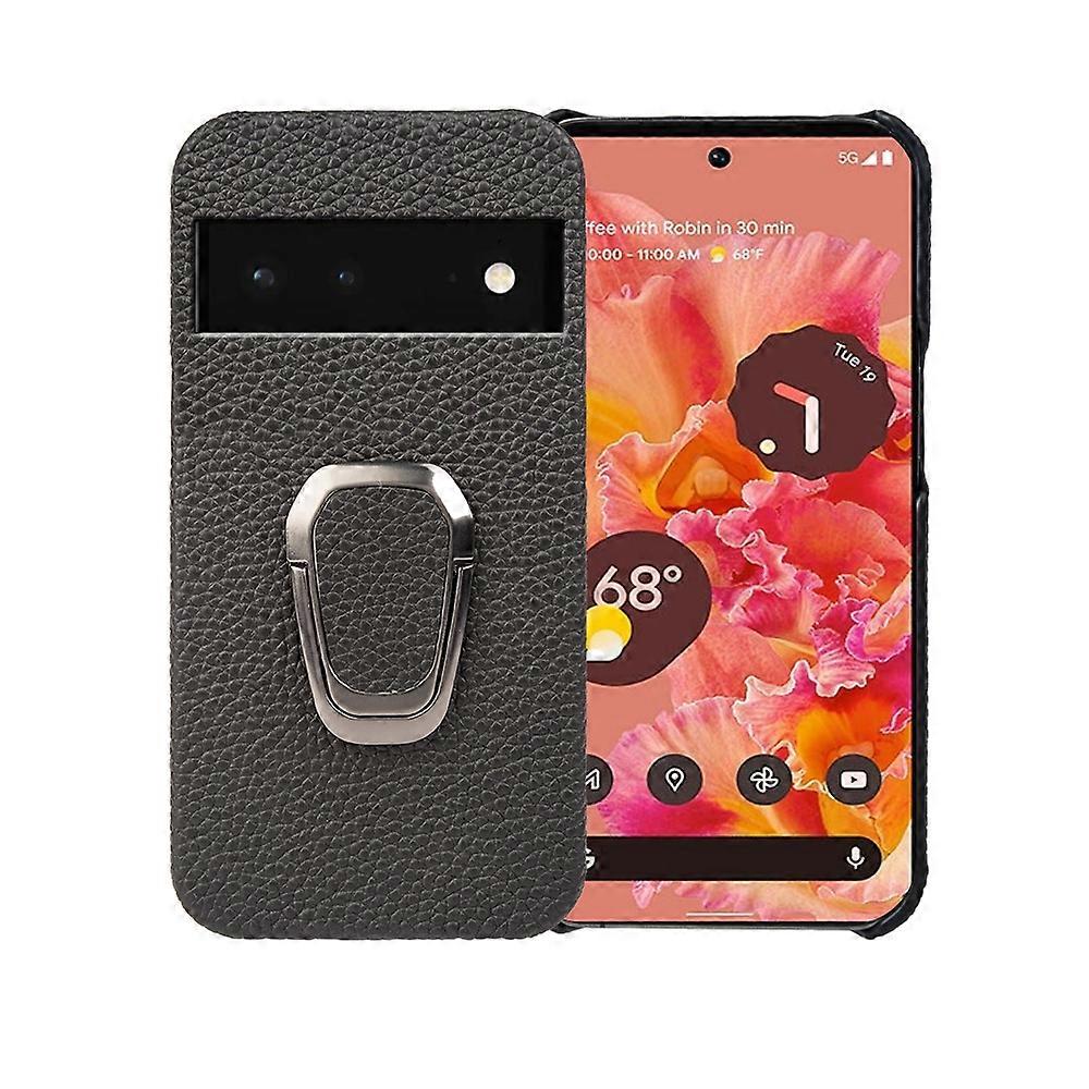 For Google Pixel 6 Ring Holder Litchi Texture Leather Phone Case