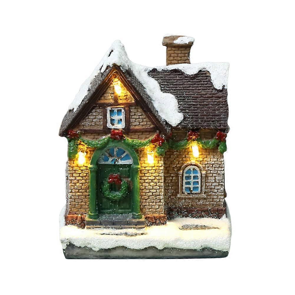 Christmas LED House Battery Operated Resin Snow Village Decoration with Soft Glow Type 1