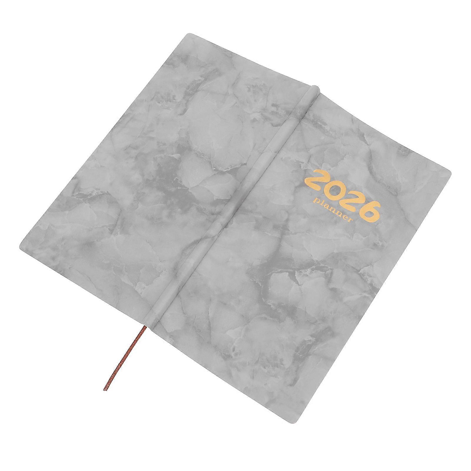 Grey Daily Planner Notebook for Office Use with 2026 Year-Round Layout