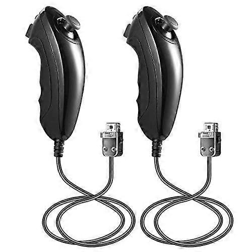 Nunchuck Controller for Wii 2 Pack Black for Wii U, Plug and Play Replacement with Ergonomic Grip