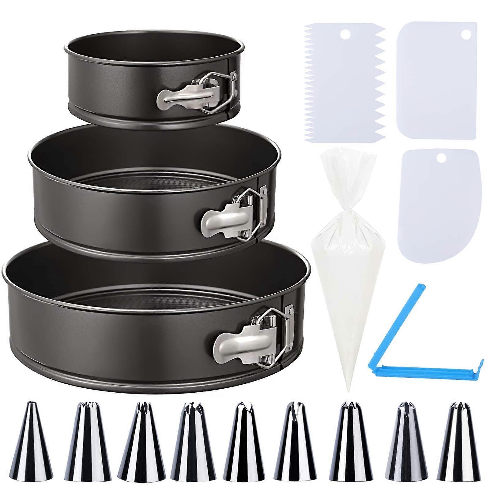 Springform Pan Set 3Piece Nonstick Round Cake Pans with LeakProof Latch and Removable Base