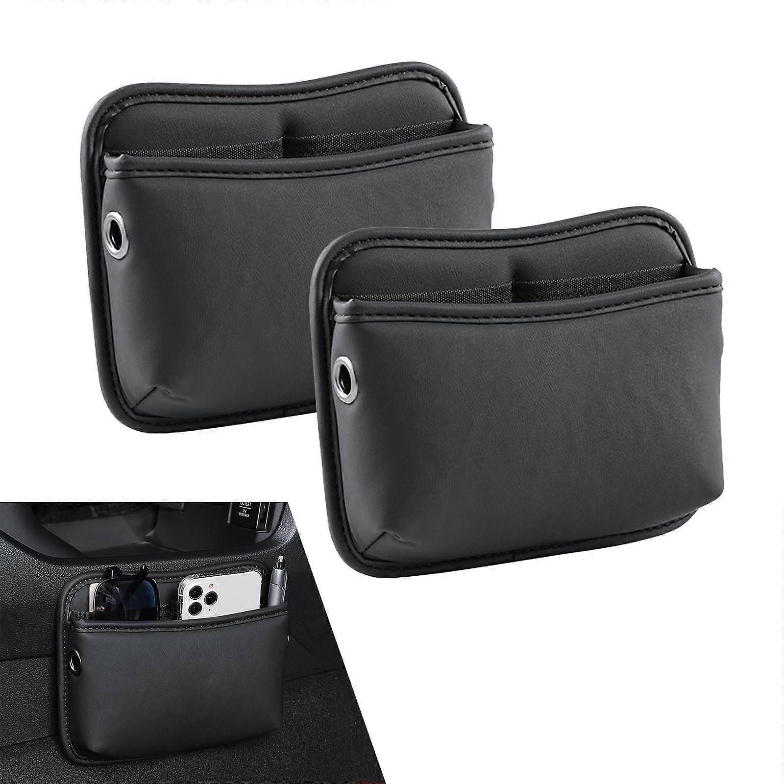 2PCS PU Leather Car Seat Organizer Gap Filler with MultiCompartment Storage for Phone Keys Wallet Black