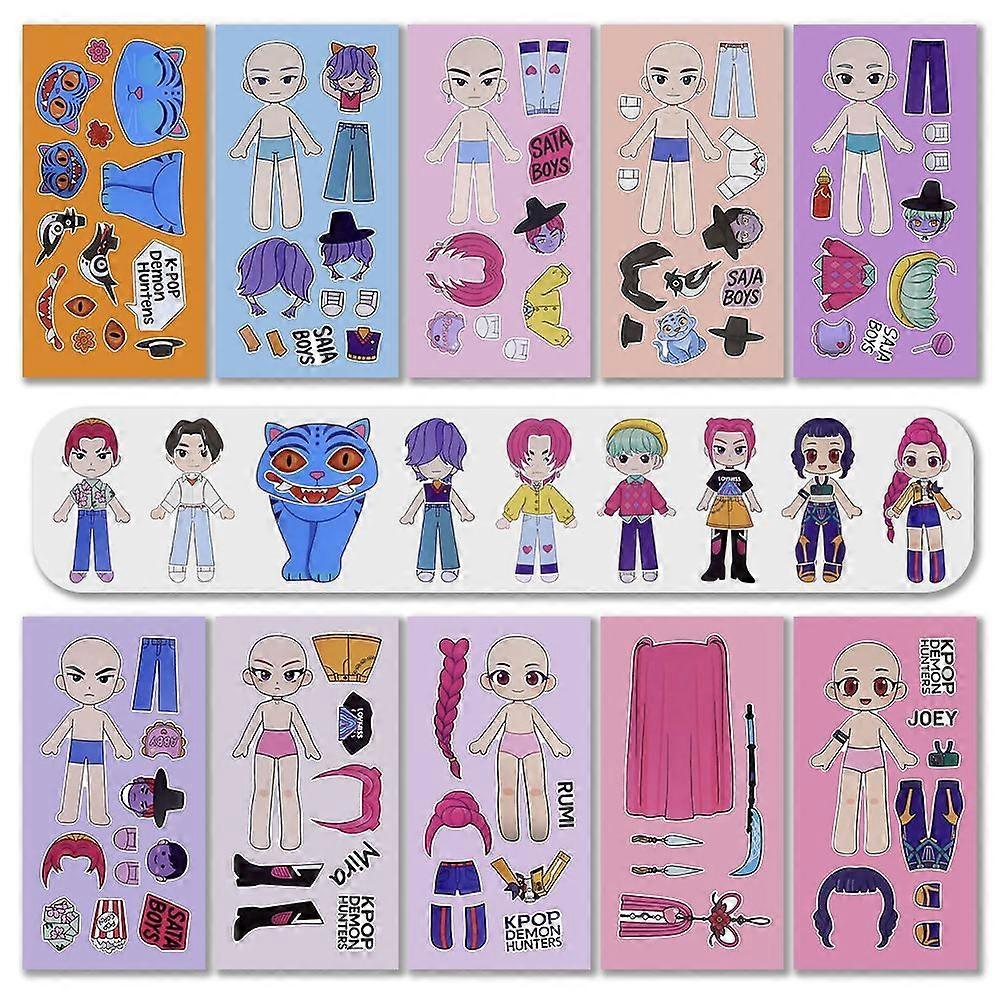 6 feuilles Kpop d��mon chasseur anime dessin anim�� Puzzle autocollants bricolage pour d��corer ordinateur portable Skateboard autocollants imp