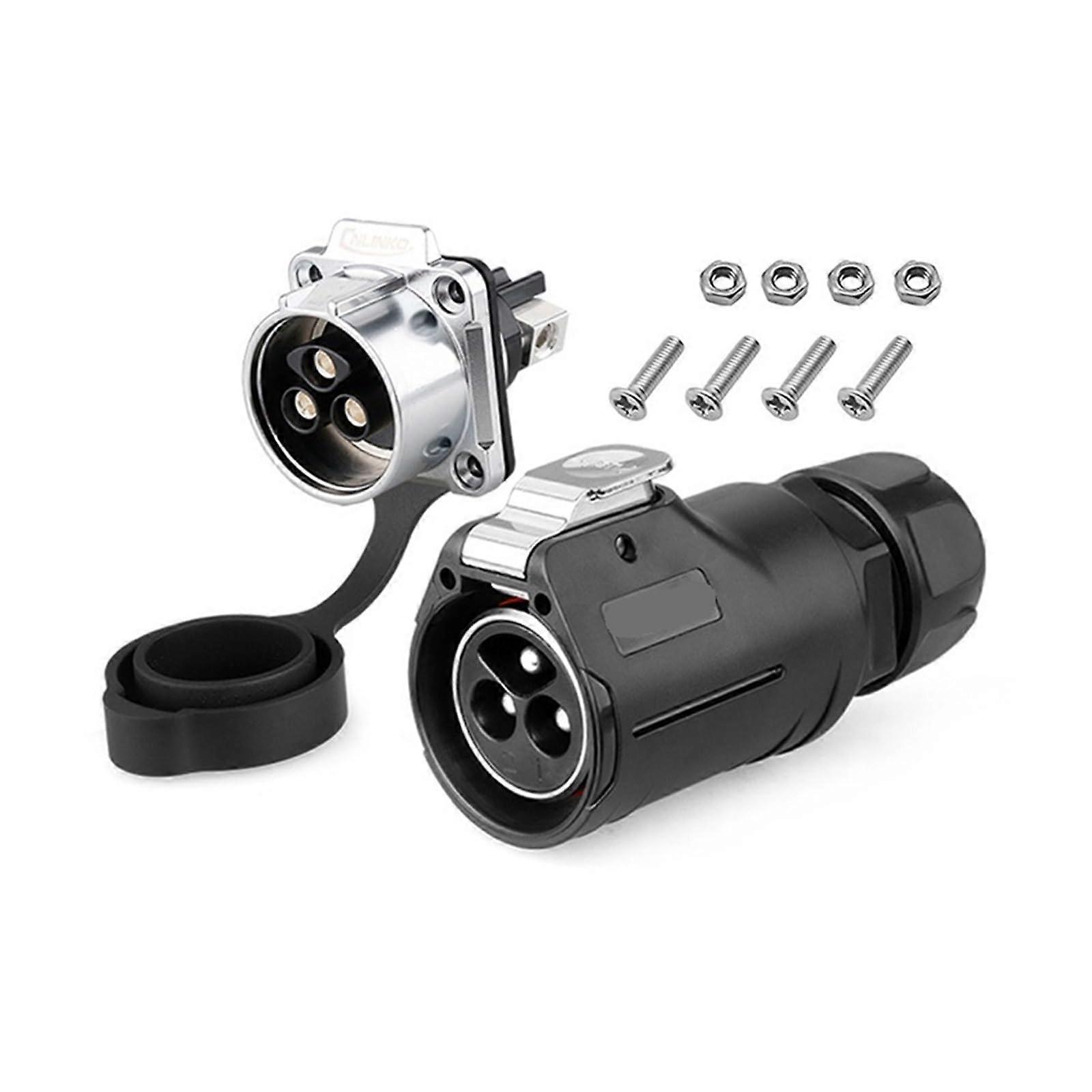 LP28 3Pin M28 Waterproof Aviation Connector Plug Socket 35A Strong Current Adapter for New Energy KL4-4b Male Plug Set1