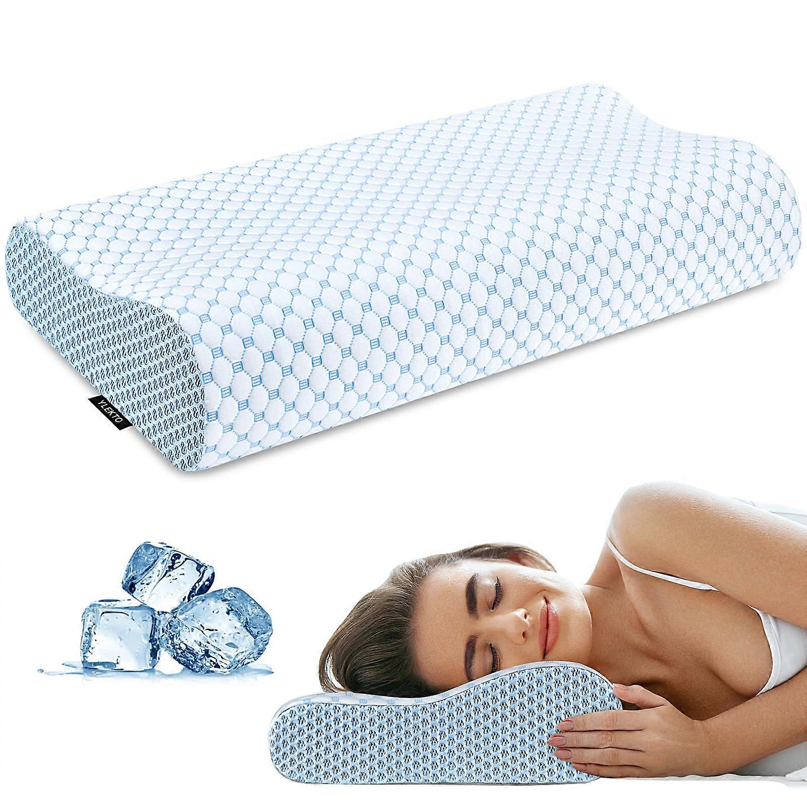 Cervical Pillow for Neck Pain Relief, Ergonomic Memory Foam with Adjustable Contour and Cooling Cover for Side, Back and Stomach Sleepers, Blue