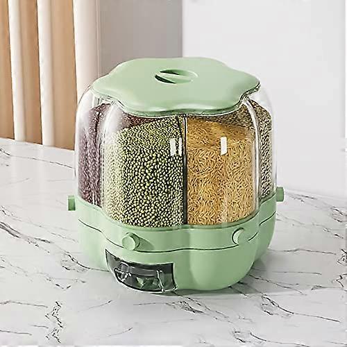 6in1 Rotating Cereal Dispenser with Airtight Large Capacity Rice and Grain Storage (Matcha Green)