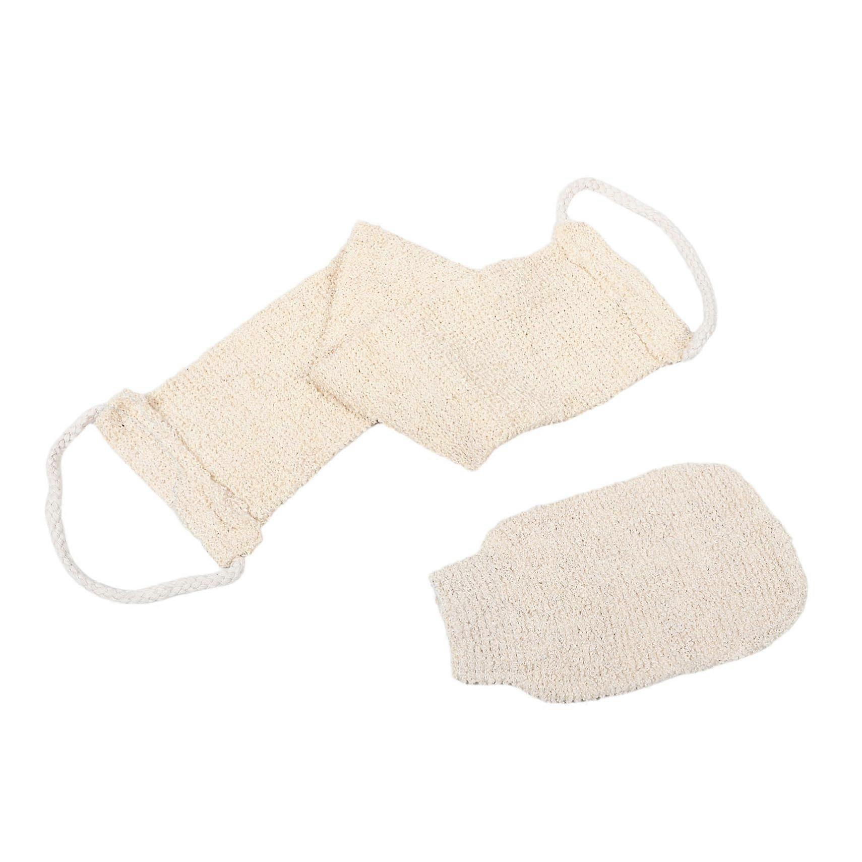 2pcs Exfoliating Bath Gloves and Long Handle Back Scrubber Dual Texture for Full Body Cleansing