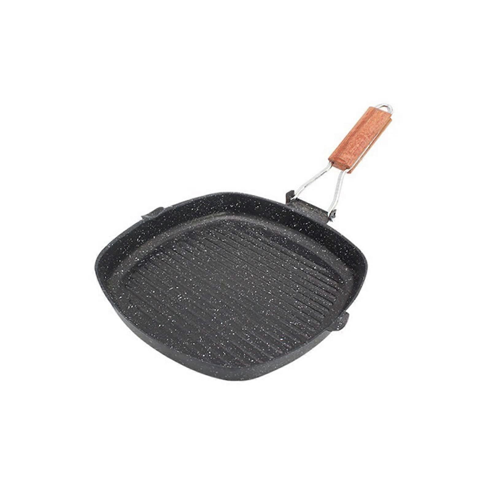 NonStick Square Grill Pan with Foldable Handle for Kitchen Cooking and Outdoor Picnic