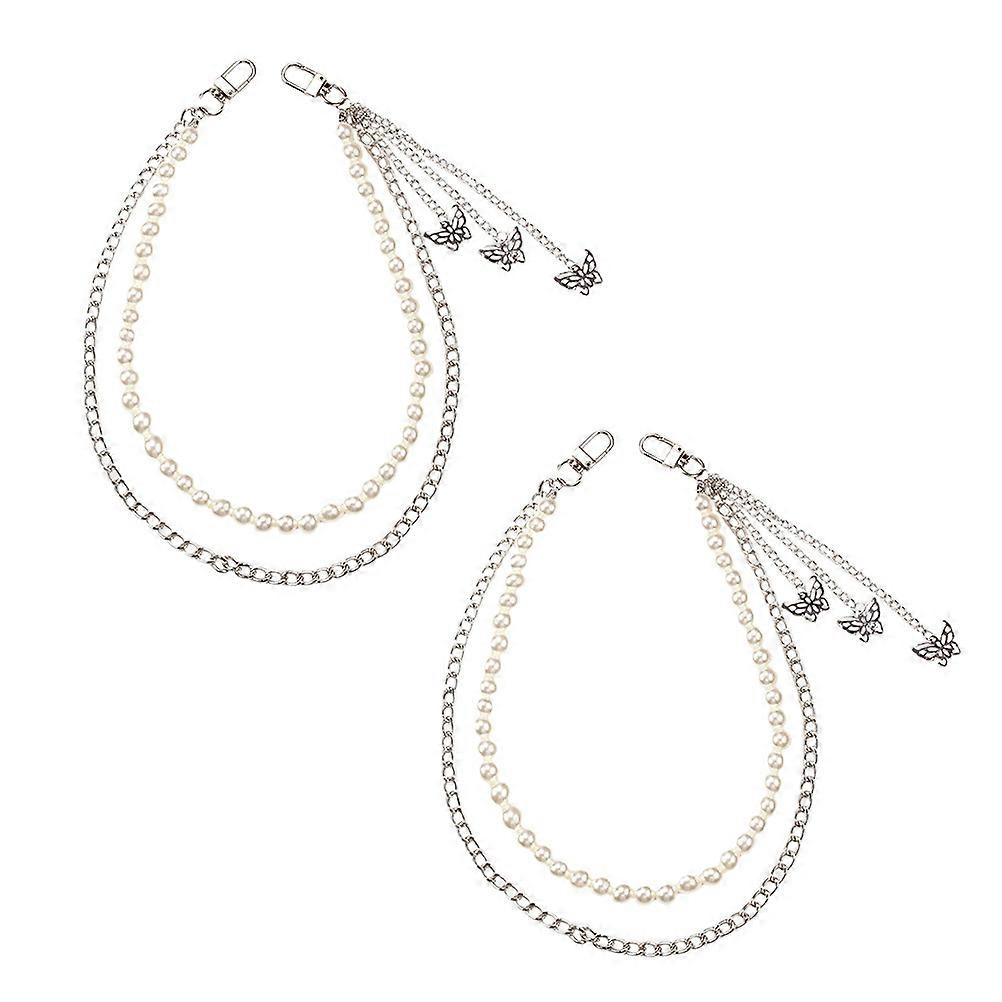 Double-Layer Silver Butterfly Pants Chain for Decor 2Pcs Set