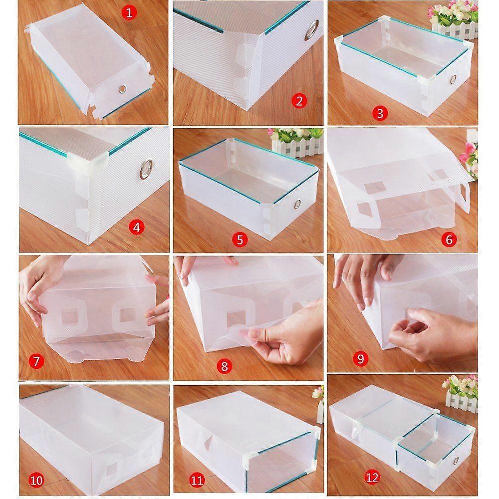 10PCS Plastic Crate Storage Clear Drawer Shoe Boxes Stackable Foldable Shoes Case Home Wardrobe Thicken Shoebox with Metal Package Size 31*20*11