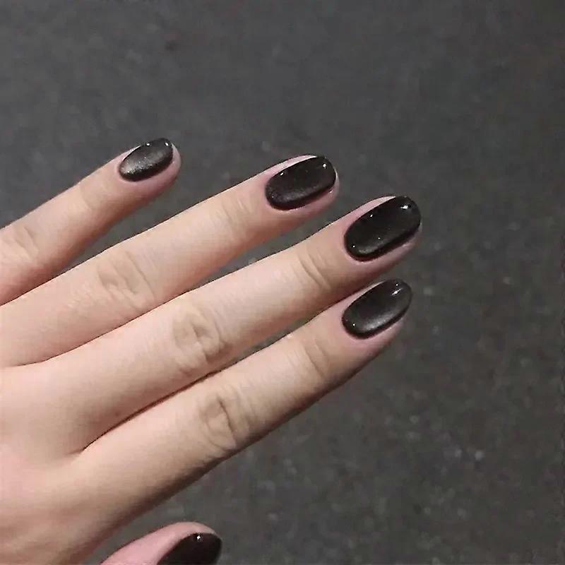 2026 New style 24Pcs Solid Black Short False Nails with Rose Pattern Design Ballerina Square Artific