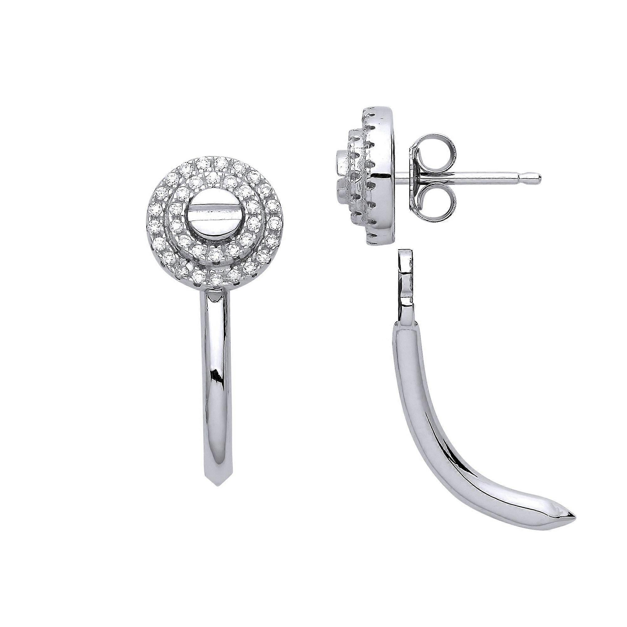 Jewelco London Ladies Sterling Silver Cubic Zirconia 2 Tier Halo Convertible Nail Stud Drop Earrings
