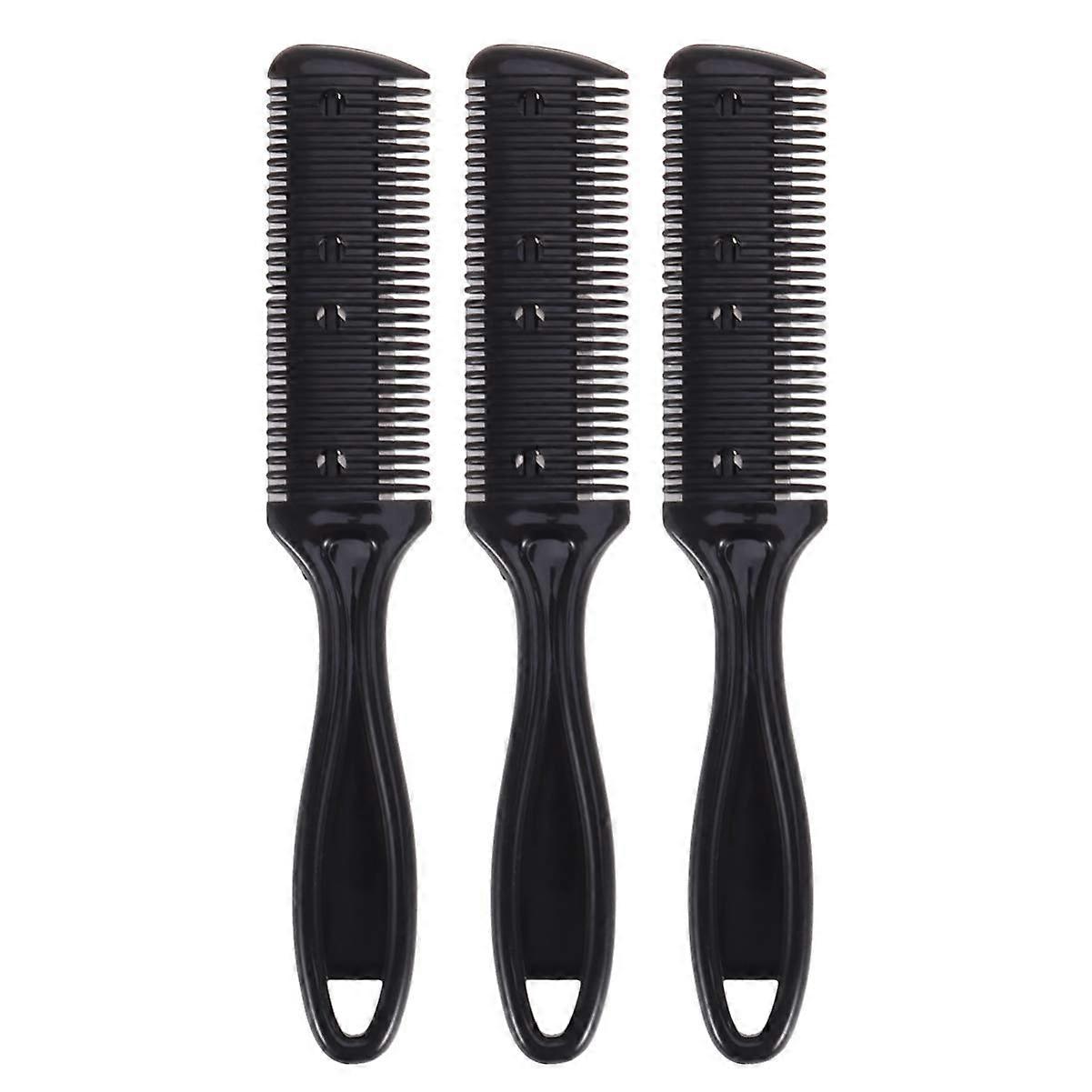 Dual Sided Razor Comb with Replaceable Blades for Precise Hair Cutting and Thinning, 3pcs Black