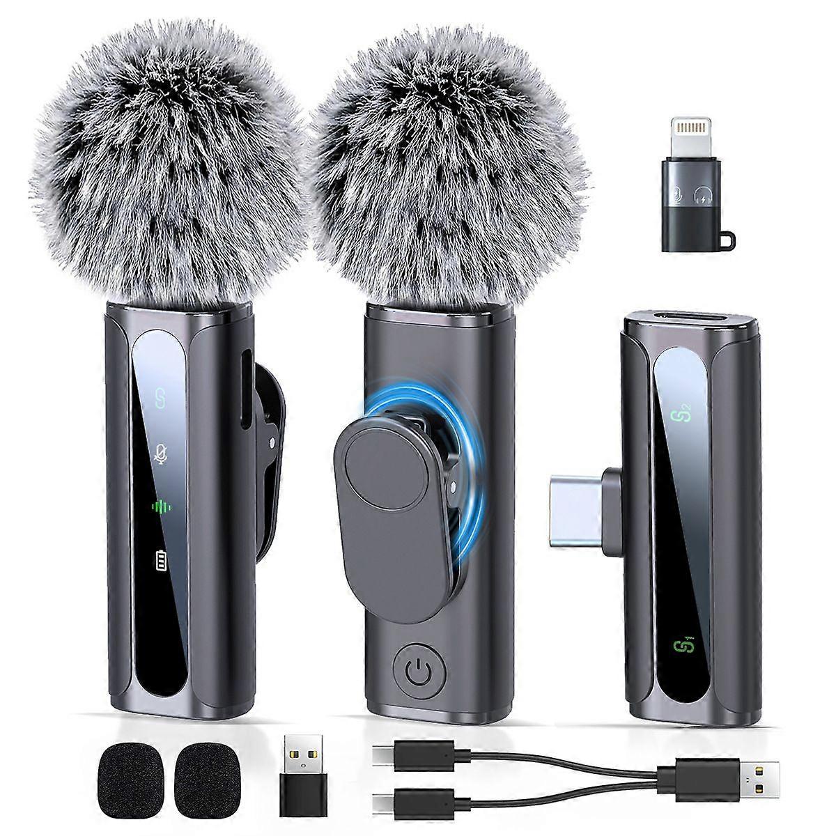 Wireless Mini Lavalier Mic Noise Cancel iOS Android