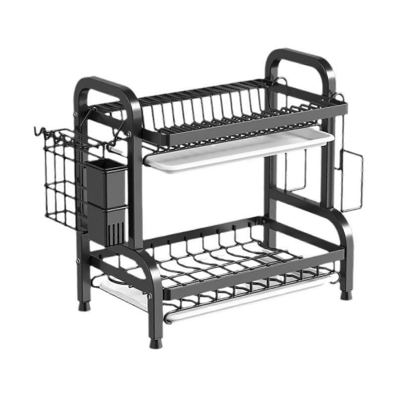 2 Tier Over Sink Dish Drying Rack with Drip Tray, Large Capacity Rust Resistant Organizer