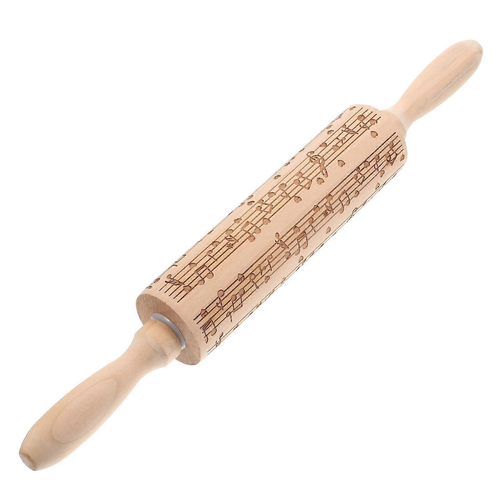 Embossed Wooden Rolling Pin with Music Note Pattern for Effortless Cookie and Pastry Baking