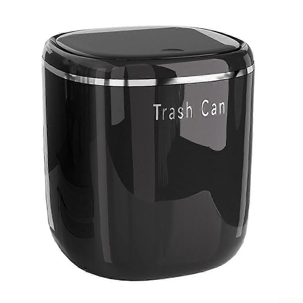 Black Small Desktop Trash Can with Push  Lid, SpaceEfficient and Durable for Office or Kitchen