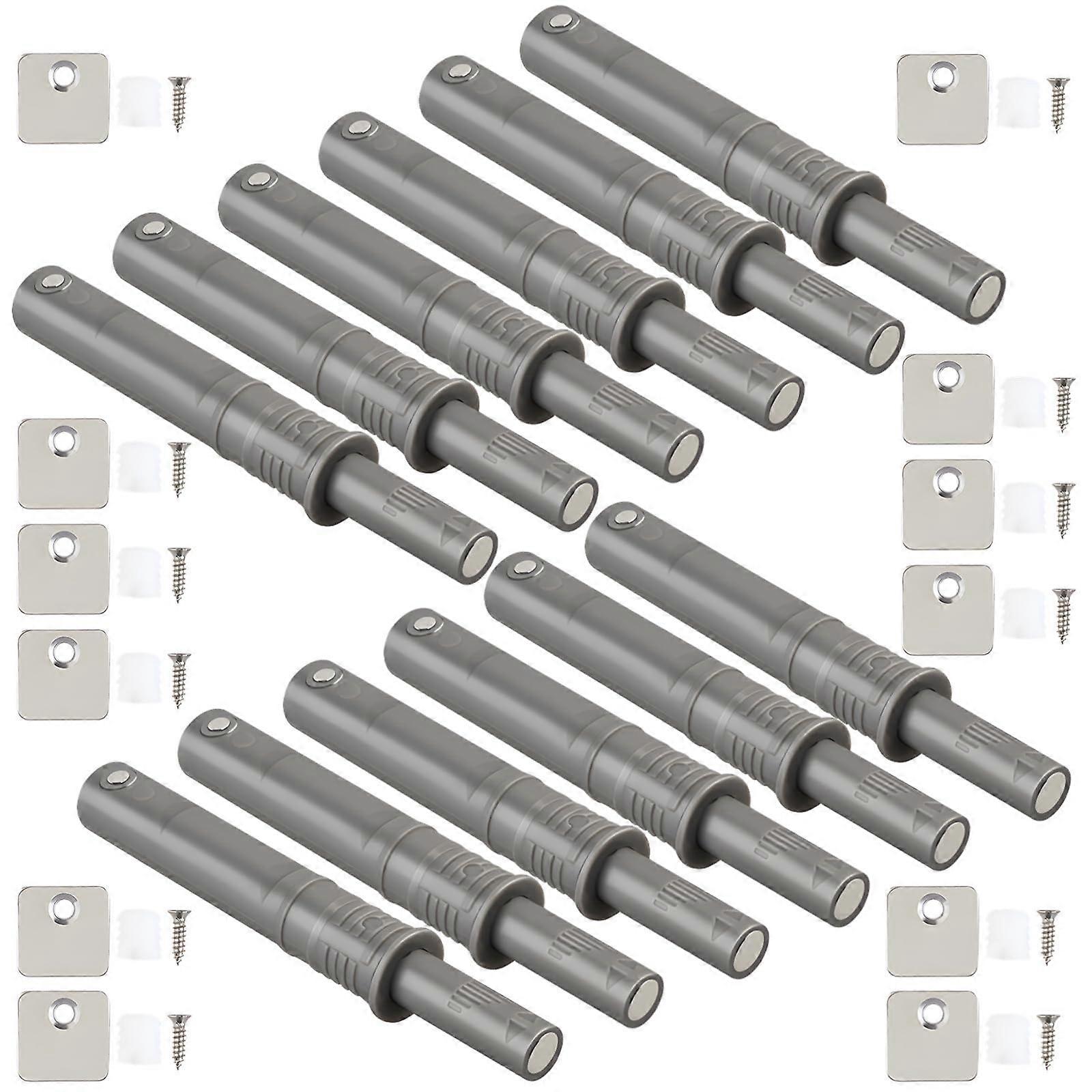 Gray Push to Open Cabinet Latch 12Pack 2.9Inch Hidden Mount Handle Door Hardware Set