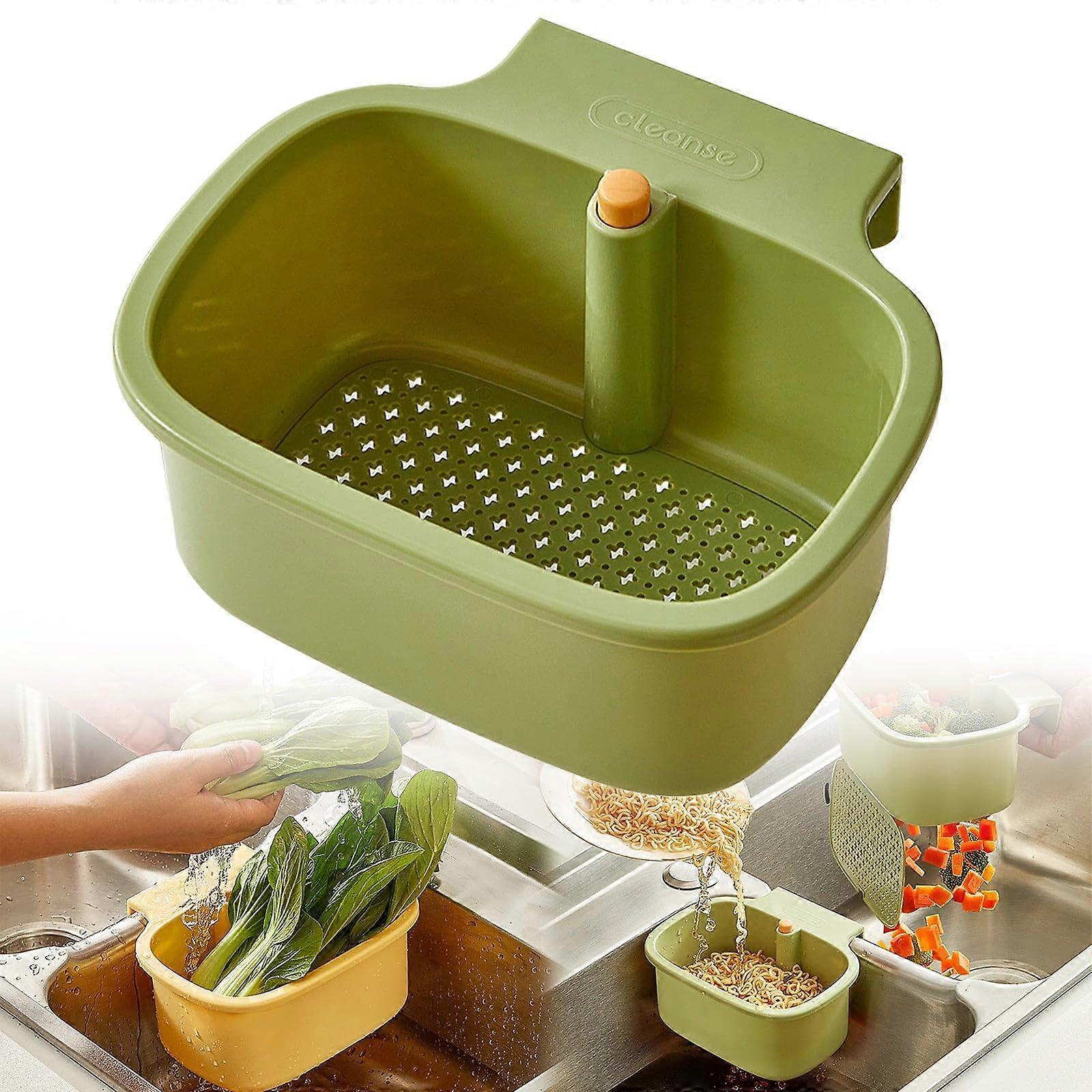 Sink Strainer Basket with OneTouch Quick Release, Dual Function Corner Rack and Sponge Holder Green