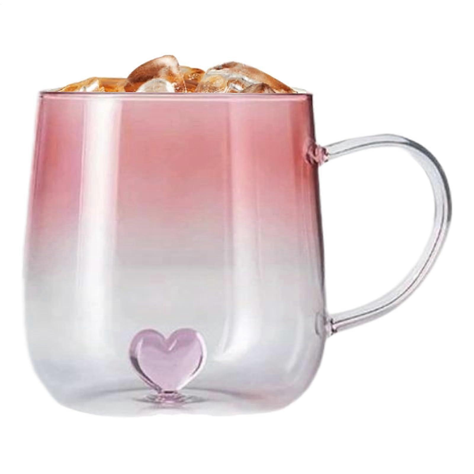 Glass Coffee Mug 400ml Clear Gradient Heart Design with Handle for Hot and Cold Drinks