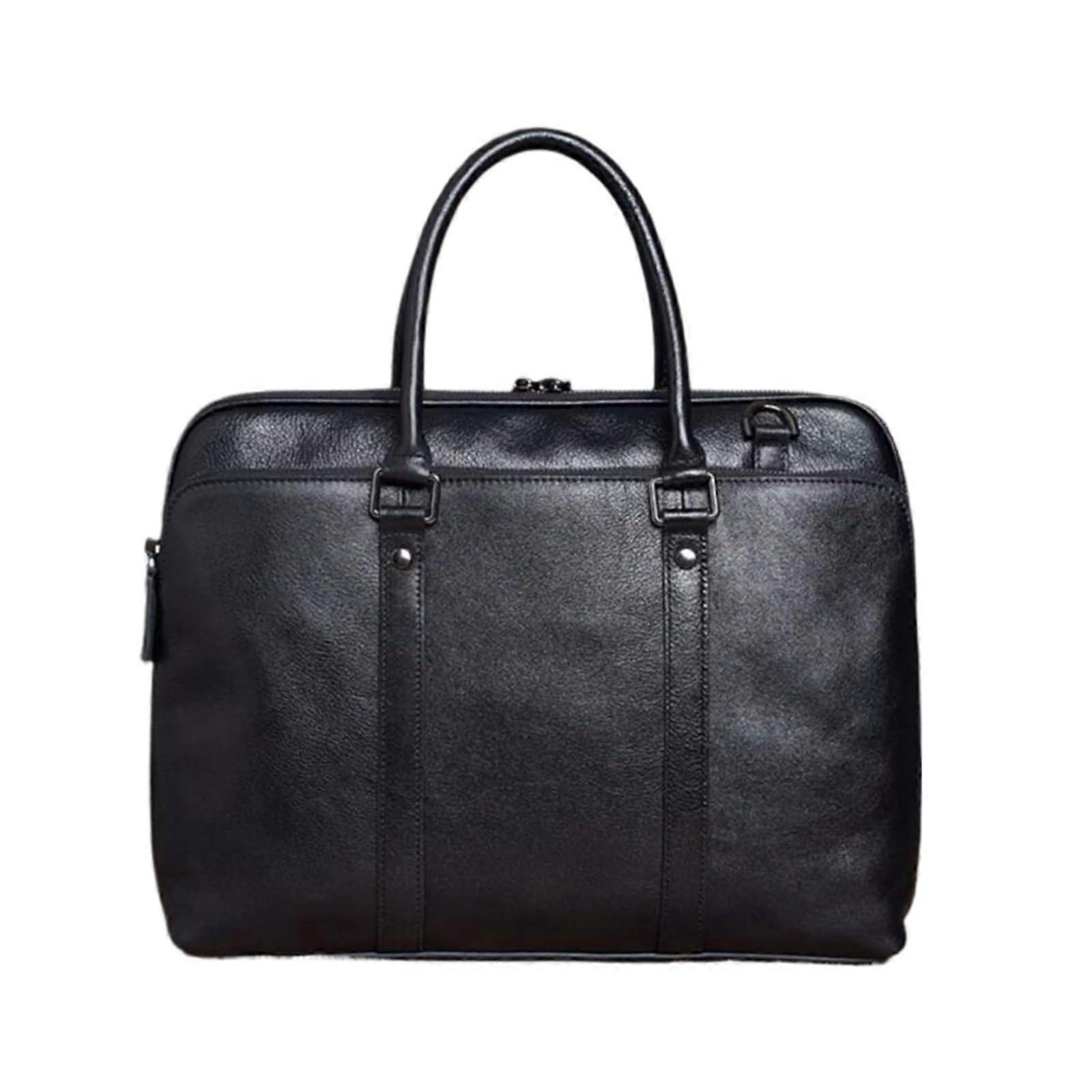 Leather Messenger Bag for Men with Adjustable Shoulder Strap and Compact Laptop Storage, Black