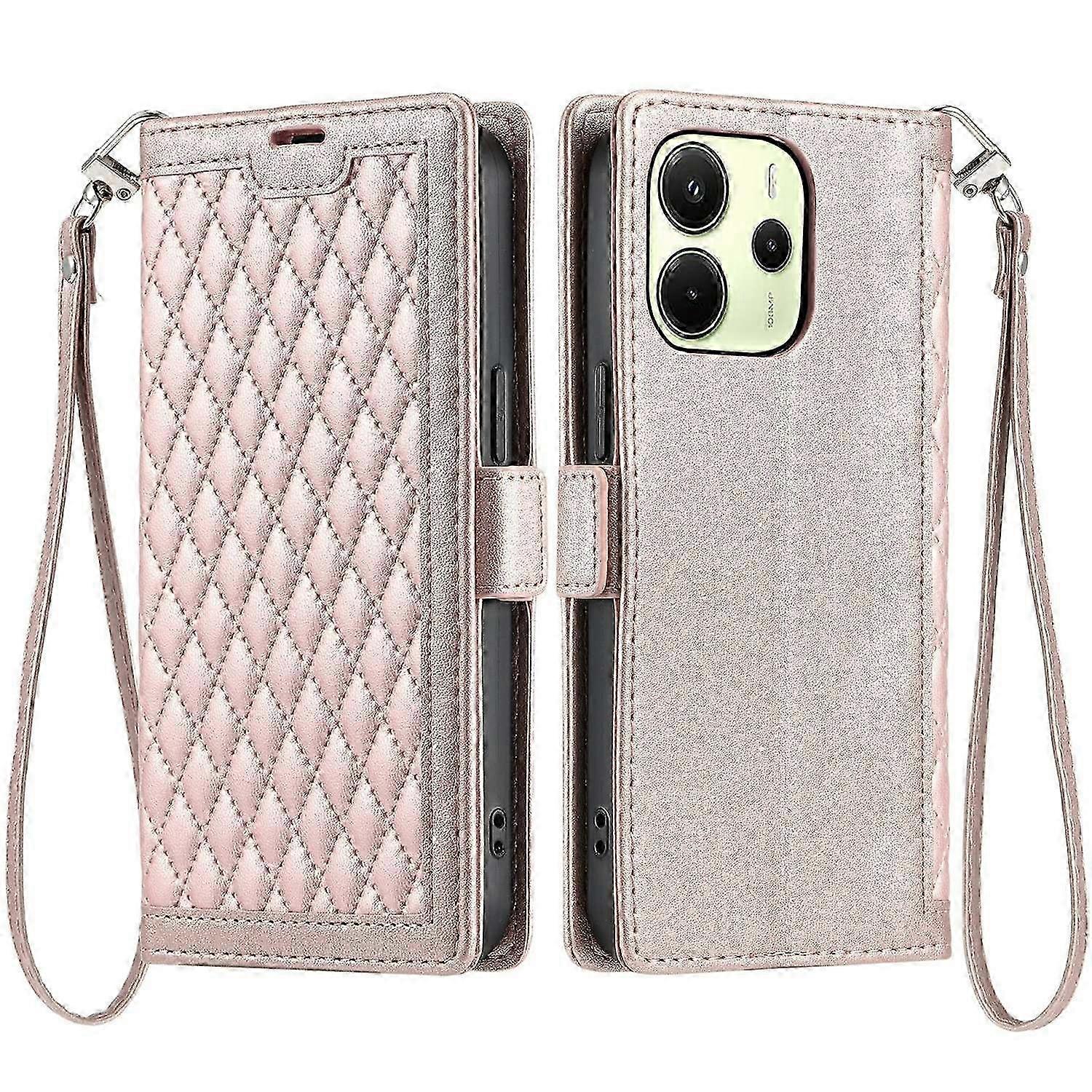 Leather Wallet Case with Rhombus Pattern for 164.84mm Phone, Stand Function, 4G-Compatible Cover