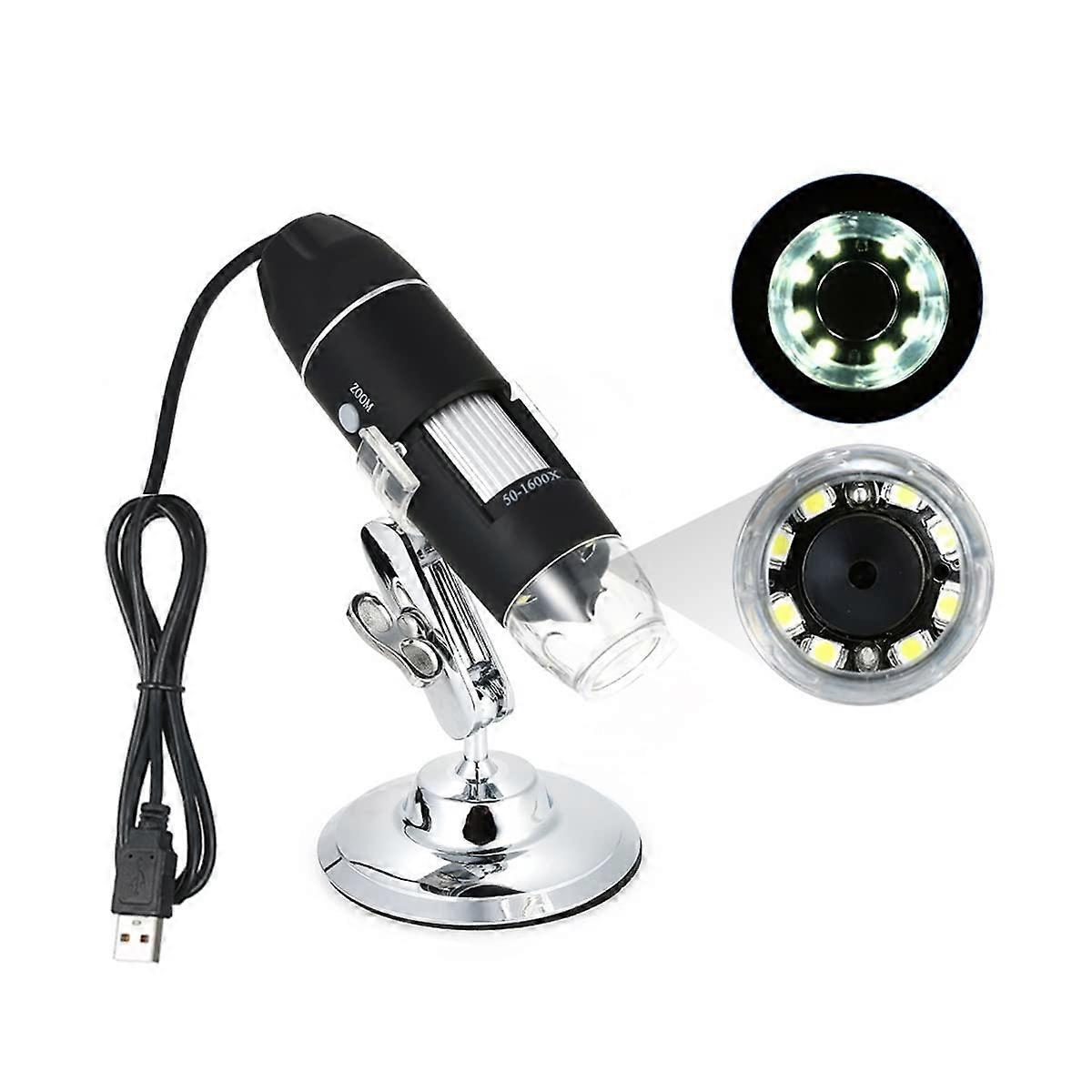 1600X 1000X Adjustable Digital USB Microscope with 8 LED Lights and Metal Stand