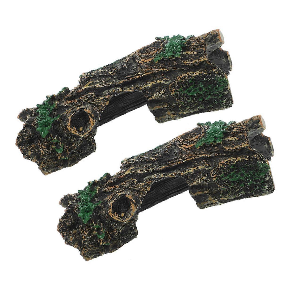 2pcs Turtle Basking Platform with Hideout Cave Aquarium Tree Trunk Decoration for Reptiles and Fish