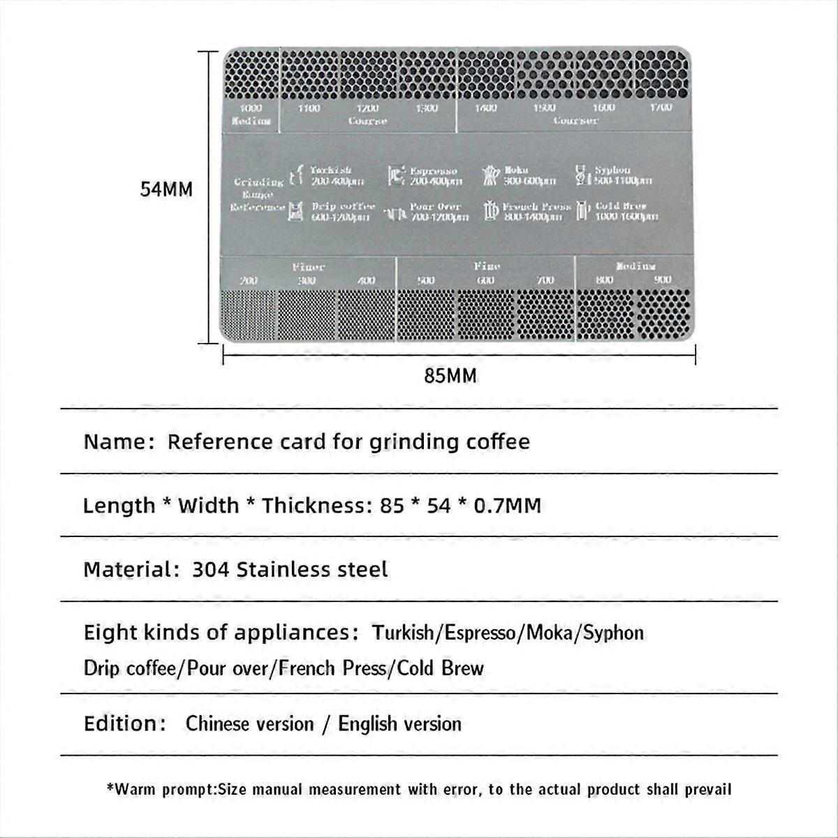 Coffee Powder Grinding Thickness Reference Comparison Card
