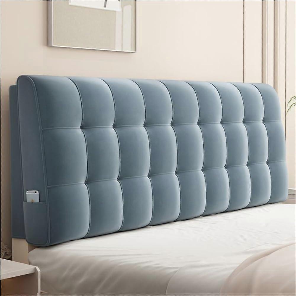 78.7 Inch Blue Upholstered Headboard with Large Wedge Pillow Backrest for Comfortable Lumbar Support