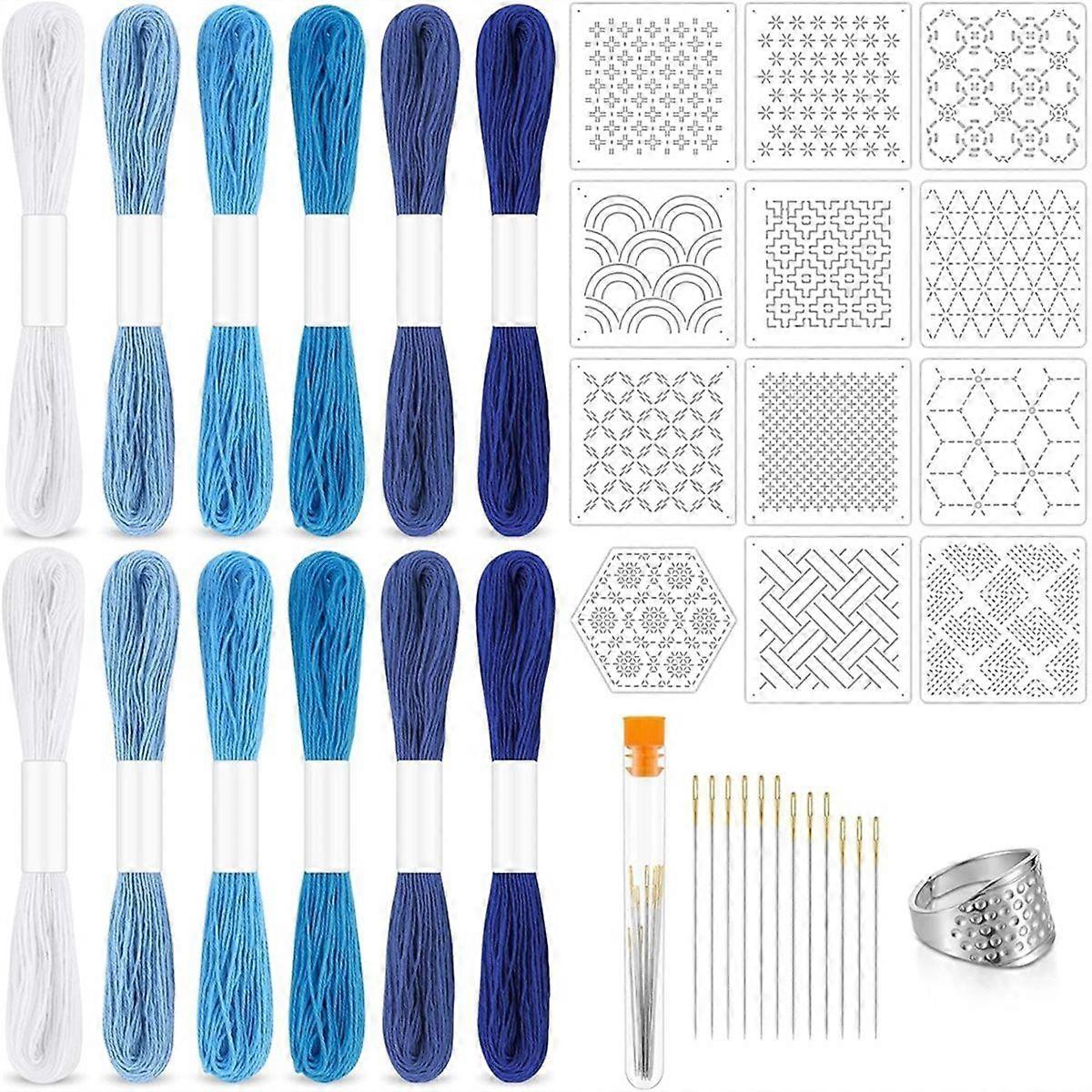 37 Pcs Thread Kit Cotton Thimble Patterns Embroidery Projects for Sewing Hand Quilting Mending Supp