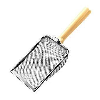 Kattesandskje i kraftig rustfritt stål med ergonomisk tregrep for sikting av flere typer kattesand