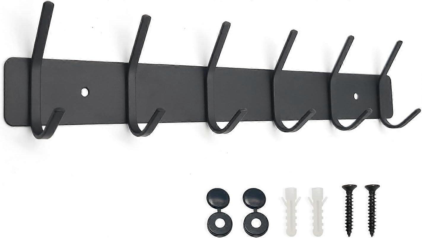 Versatile Wall Coat Rack with 6 Hooks - Black