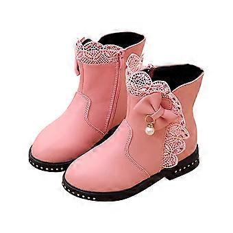 Toddler Girls Fleece Lined Leather Short Boots Fall Princess Soft Sole Shoes Middle School Students Black Performance Shoes Pink 4-5 Years