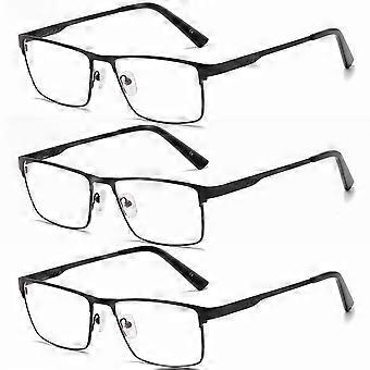 Conjunto de 3 pares de óculos de leitura masculinos clássicos retangulares +6.0, com dobradiças de mola pretas em metal.