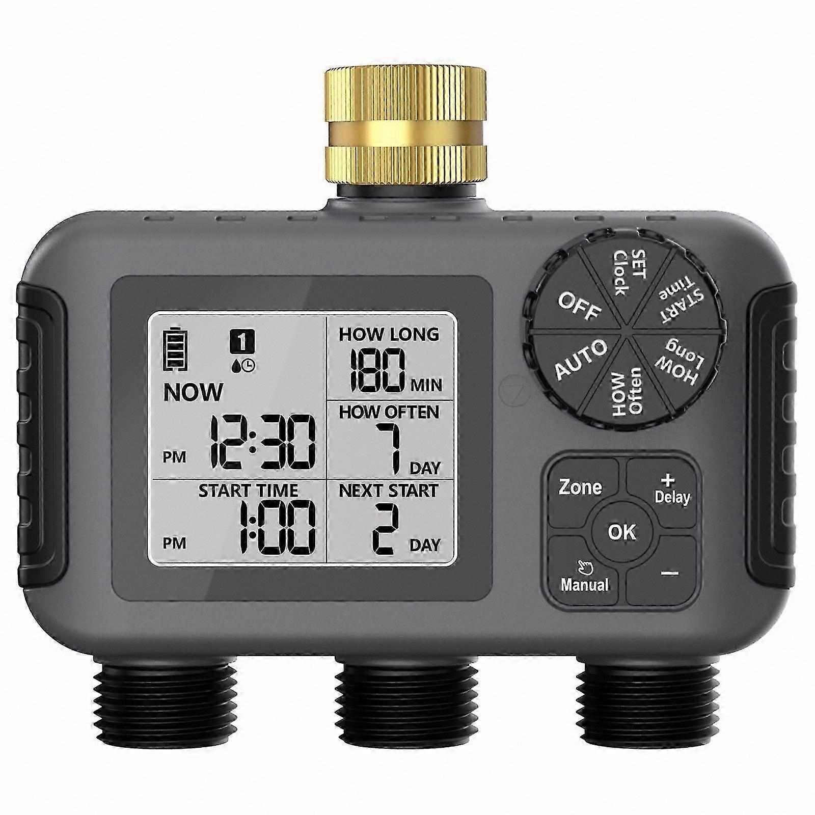 LED Display Dual Zone Irrigation Timer, Automatic Outdoor Plant Watering Controller with Adjustable Settings
