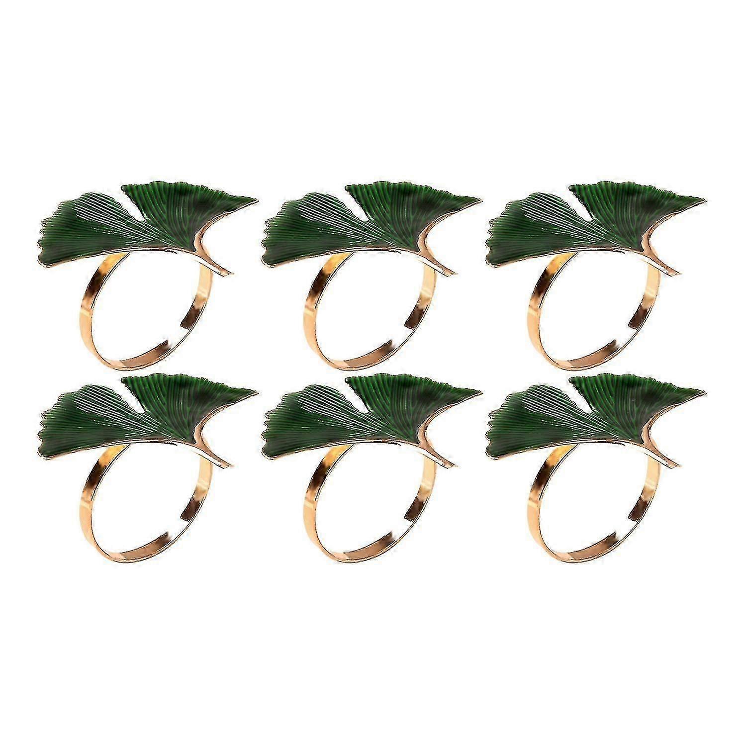 6Pcs Alloy Ginkgo Leaf Pattern Decorative Napkin Ring Set