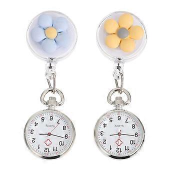 2Pcs Retractable Nurse Watches Clip-on Hanging Watch Doctor Pocket Watch